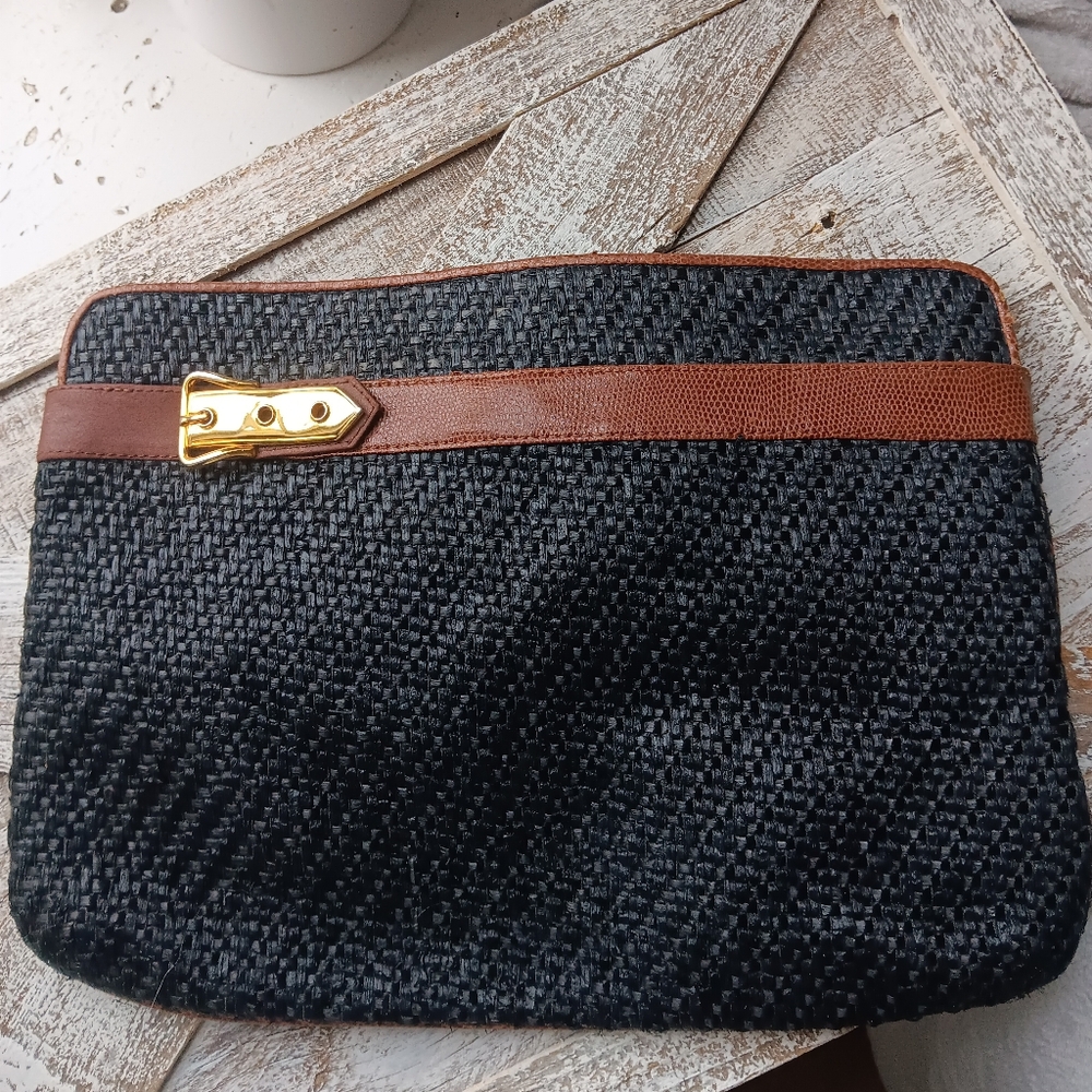 70s Vintage Rare RODO Black Woven Clutch Bag With Signature Lining BEAUTIF…